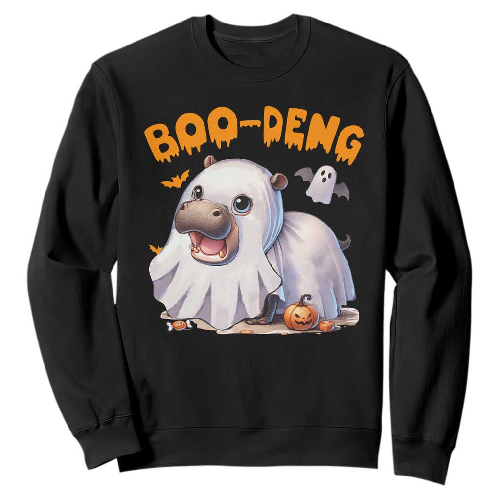 Funny Moo Deng Sweatshirt Boo Deng Cute Hippo Zoo Meme Baby Pygmy Halloween TS11 Black Print Your Wear