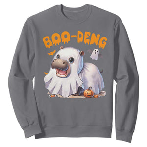 Funny Moo Deng Sweatshirt Boo Deng Cute Hippo Zoo Meme Baby Pygmy Halloween TS11 Charcoal Print Your Wear