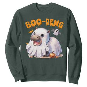 Funny Moo Deng Sweatshirt Boo Deng Cute Hippo Zoo Meme Baby Pygmy Halloween TS11 Dark Forest Green Print Your Wear