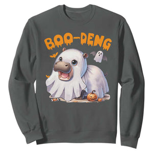 Funny Moo Deng Sweatshirt Boo Deng Cute Hippo Zoo Meme Baby Pygmy Halloween TS11 Dark Heather Print Your Wear