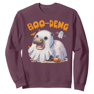 Funny Moo Deng Sweatshirt Boo Deng Cute Hippo Zoo Meme Baby Pygmy Halloween TS11 Maroon Print Your Wear