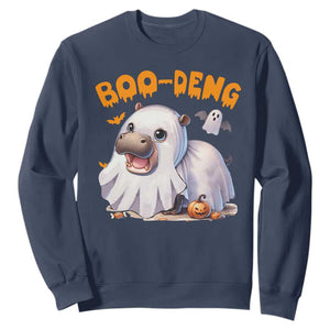 Funny Moo Deng Sweatshirt Boo Deng Cute Hippo Zoo Meme Baby Pygmy Halloween TS11 Navy Print Your Wear