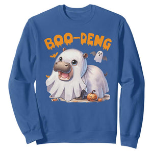 Funny Moo Deng Sweatshirt Boo Deng Cute Hippo Zoo Meme Baby Pygmy Halloween TS11 Royal Blue Print Your Wear