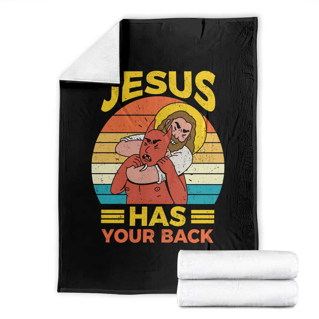 Funny Jesus Has Your Back Throw Blanket Jiu Jitsu Retro Christian TS11 Black Print Your Wear