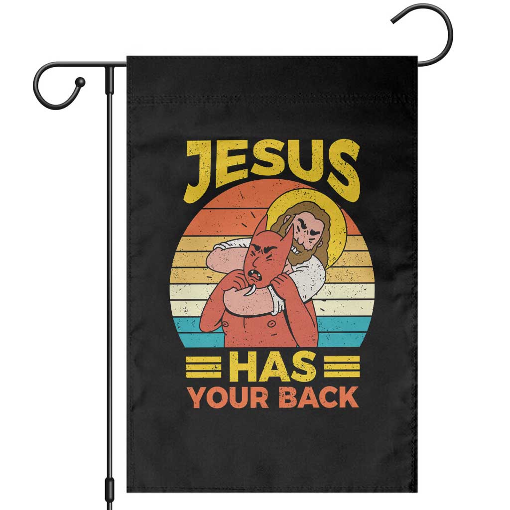 Funny Jesus Has Your Back Garden Flag Jiu Jitsu Retro Christian TS11 Black Print Your Wear