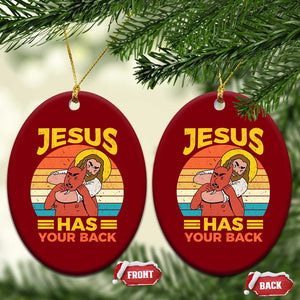 Funny Jesus Has Your Back Ceramic Ornament Jiu Jitsu Retro Christian TS11 Print Your Wear