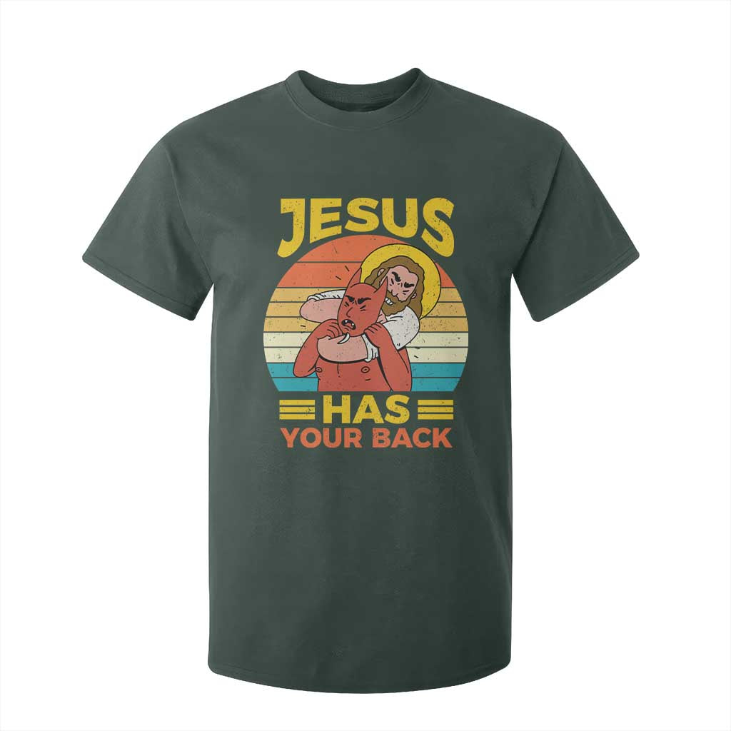 Funny Jesus Has Your Back T Shirt For Kid Jiu Jitsu Retro Christian TS11 Dark Forest Green Print Your Wear