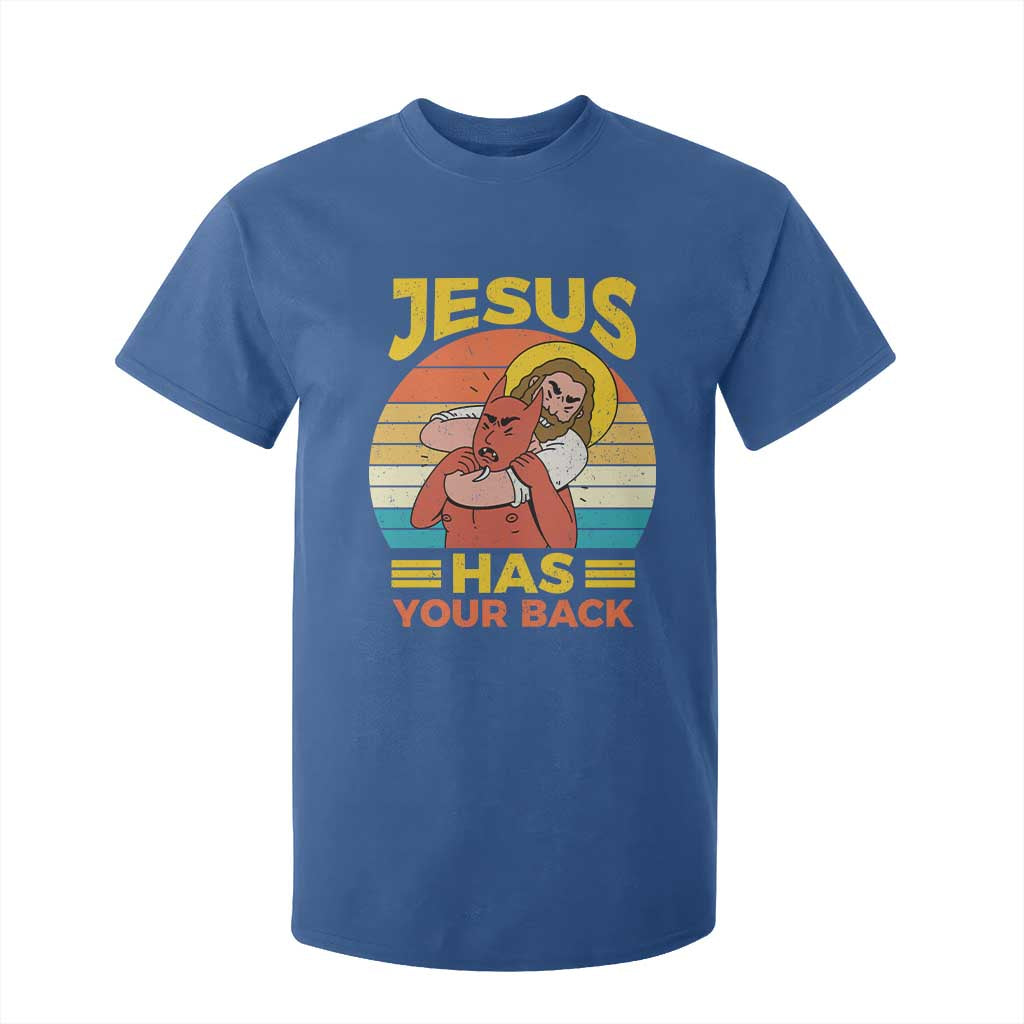 Funny Jesus Has Your Back T Shirt For Kid Jiu Jitsu Retro Christian TS11 Royal Blue Print Your Wear