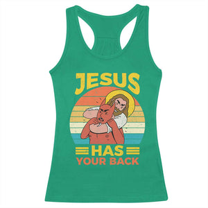 Funny Jesus Has Your Back Racerback Tank Top Jiu Jitsu Retro Christian TS11 Irish Green Print Your Wear