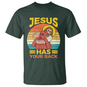 Funny Jesus Has Your Back T Shirt Jiu Jitsu Retro Christian TS11 Dark Forest Green Print Your Wear