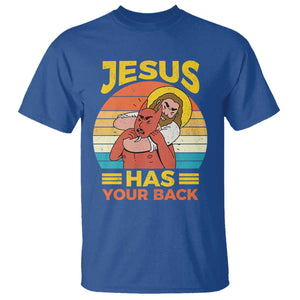 Funny Jesus Has Your Back T Shirt Jiu Jitsu Retro Christian TS11 Royal Blue Print Your Wear