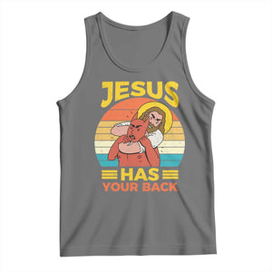 Funny Jesus Has Your Back Tank Top Jiu Jitsu Retro Christian TS11 Black Heather Print Your Wear
