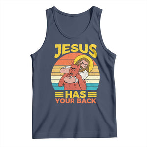 Funny Jesus Has Your Back Tank Top Jiu Jitsu Retro Christian TS11 Navy Print Your Wear