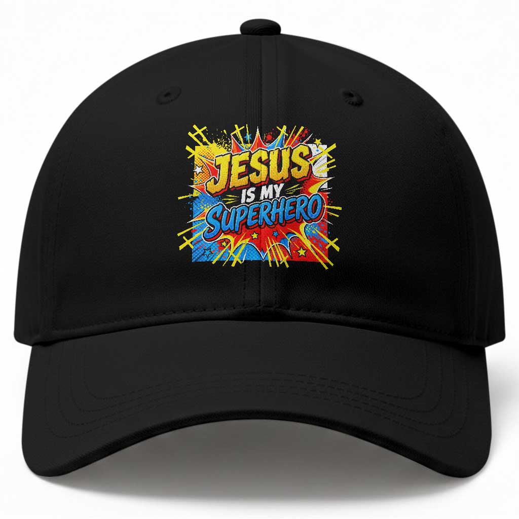 Jesus Is My Superhero Baseball Cap Christian Faith Comic Faith Cross