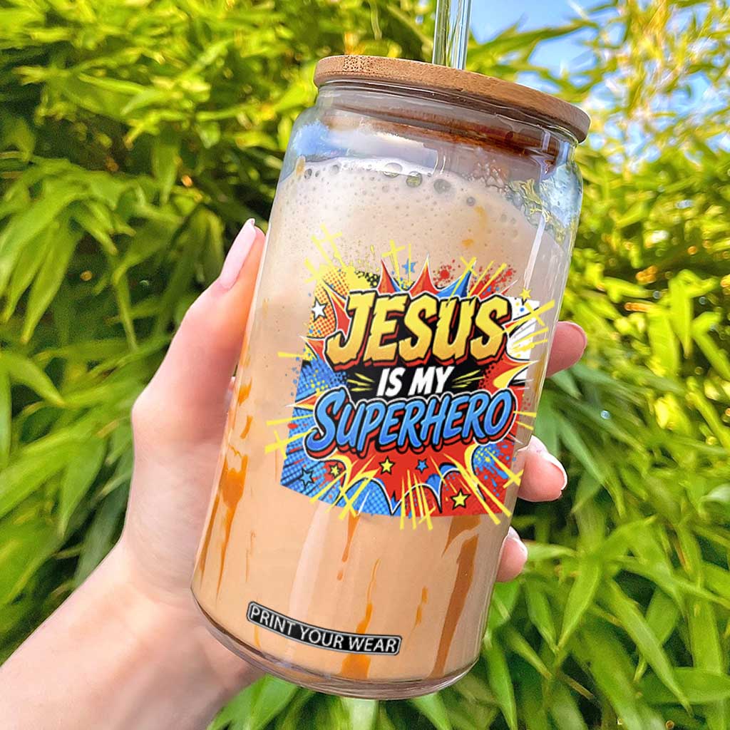 Jesus Is My Superhero Glass Can Christian Faith Comic Faith Cross