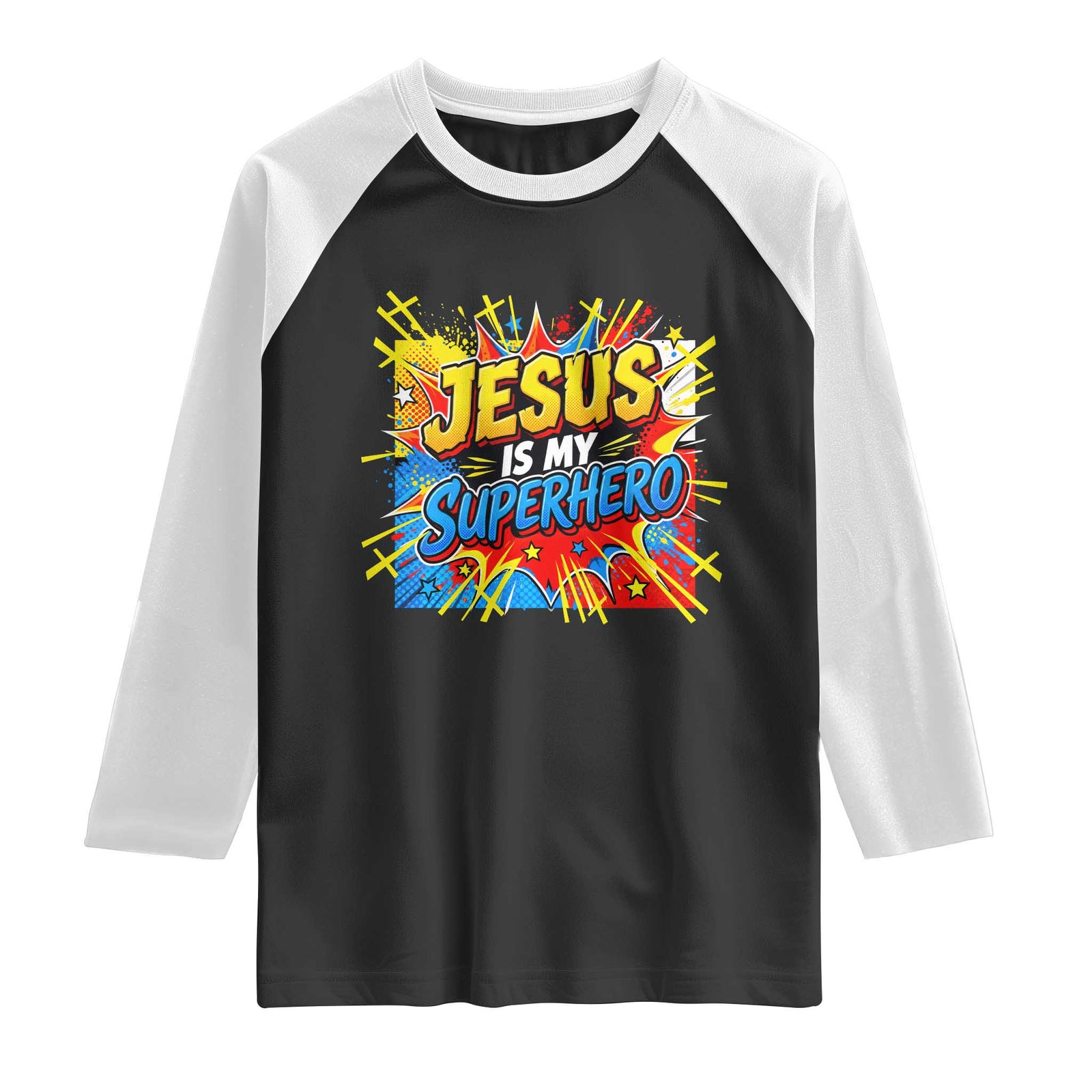 Jesus Is My Superhero Raglan Shirt Christian Faith Comic Faith Cross