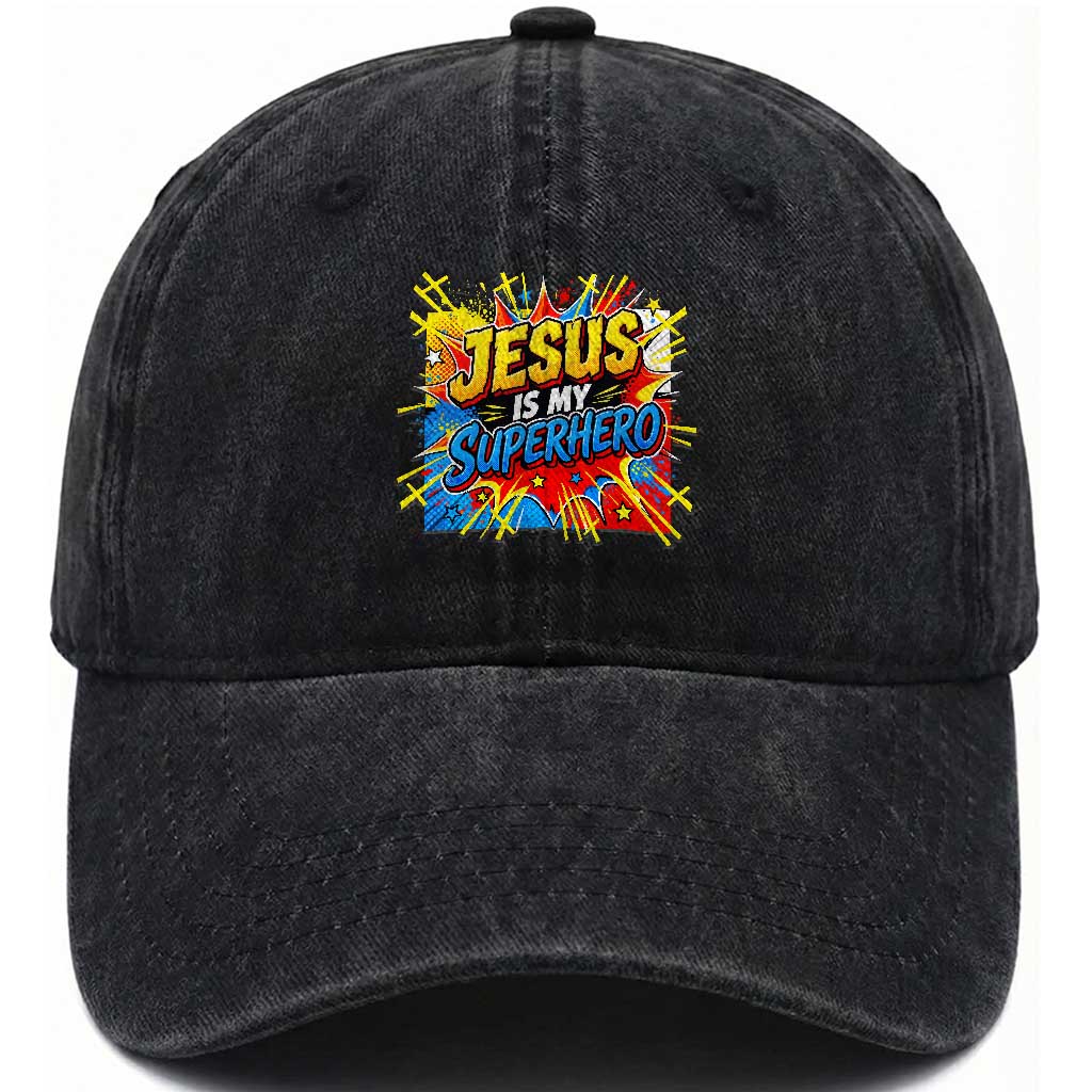 Jesus Is My Superhero Washed Cotton Baseball Cap Christian Faith Comic Faith Cross