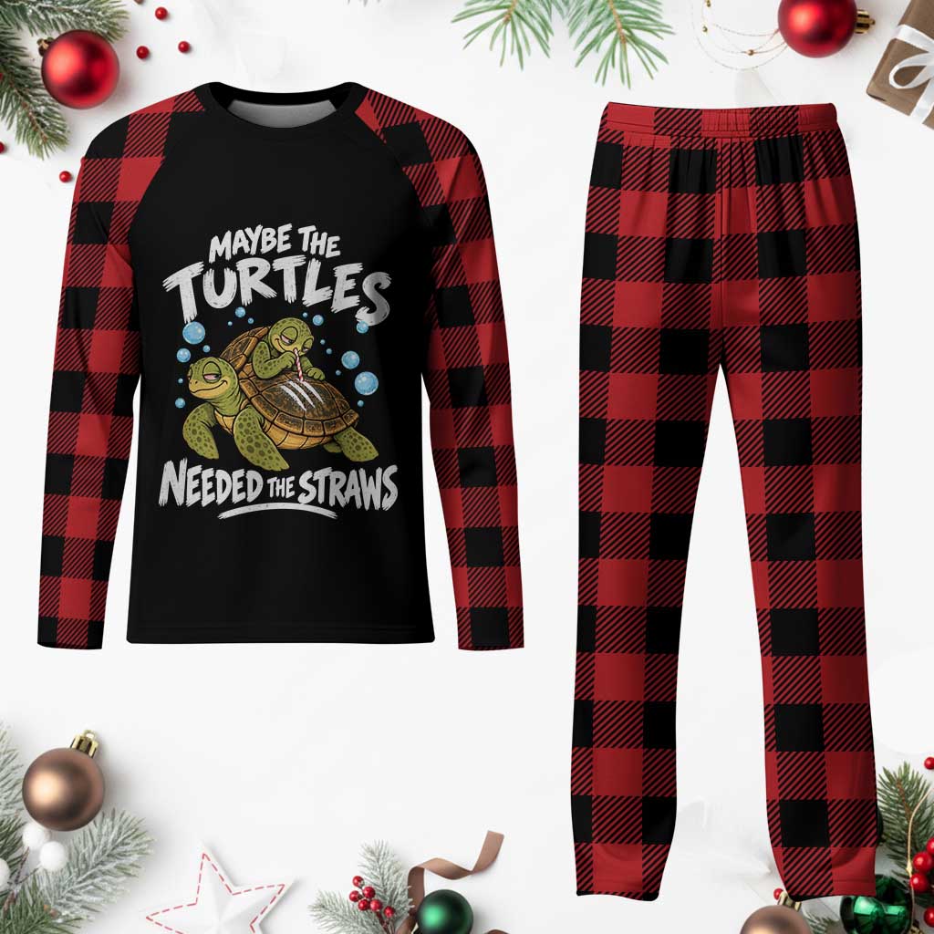 Maybe The Turtles Needed The Straws Plaid Pajama Set Sea Turtle Ocean Life Dark Humor