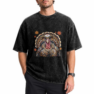 Faux Hand Painted Leopard Turkey Sassy Thanksgiving Washed Cotton T-Shirt