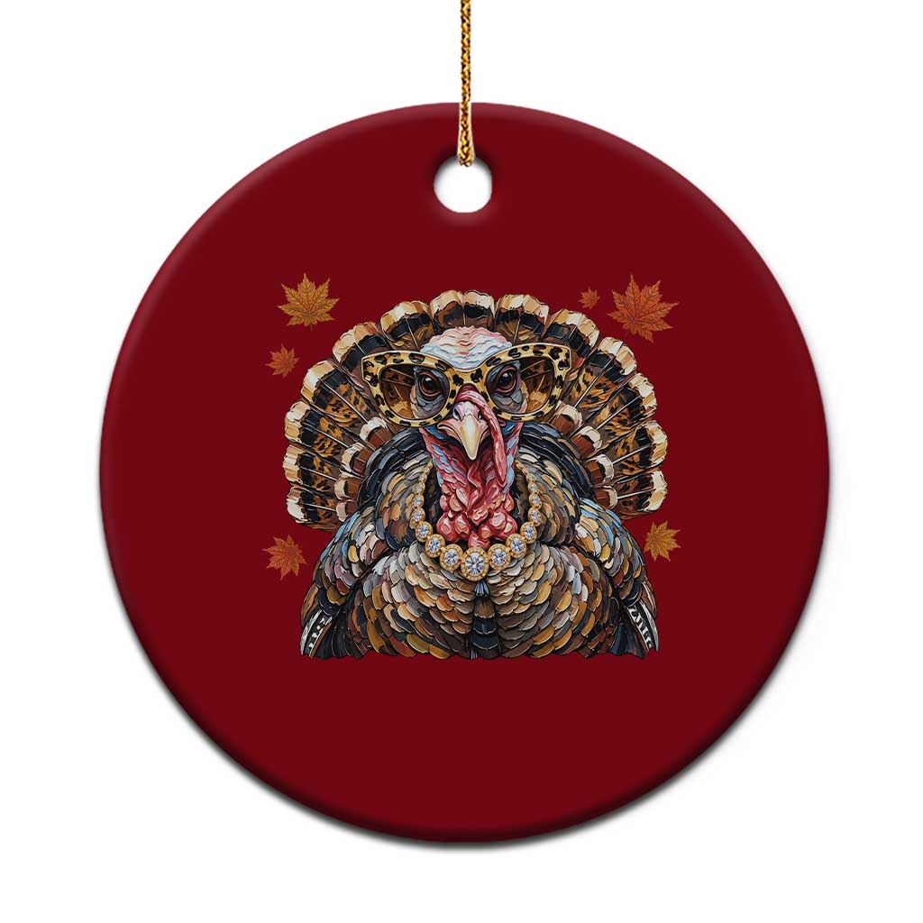 Faux Hand Painted Leopard Turkey Sassy Thanksgiving Ceramic Ornament