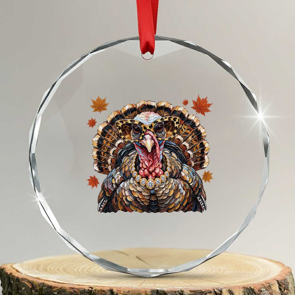 Faux Hand Painted Leopard Turkey Sassy Thanksgiving Crystal Glass Ornament