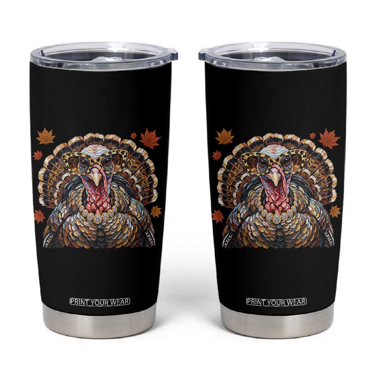 Faux Hand Painted Leopard Turkey Sassy Thanksgiving Tumbler Cup