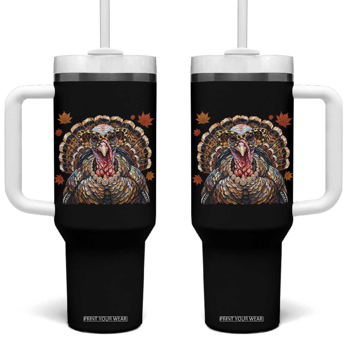 Faux Hand Painted Leopard Turkey Sassy Thanksgiving Tumbler With Handle