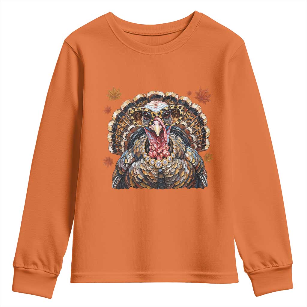 Faux Hand Painted Leopard Turkey Sassy Thanksgiving Youth Sweatshirt