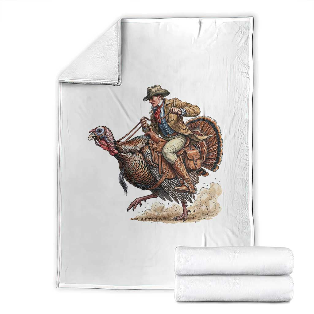 Vintage Cowboy Riding Turkey Funny Thanksgiving Western Fall Throw Blanket