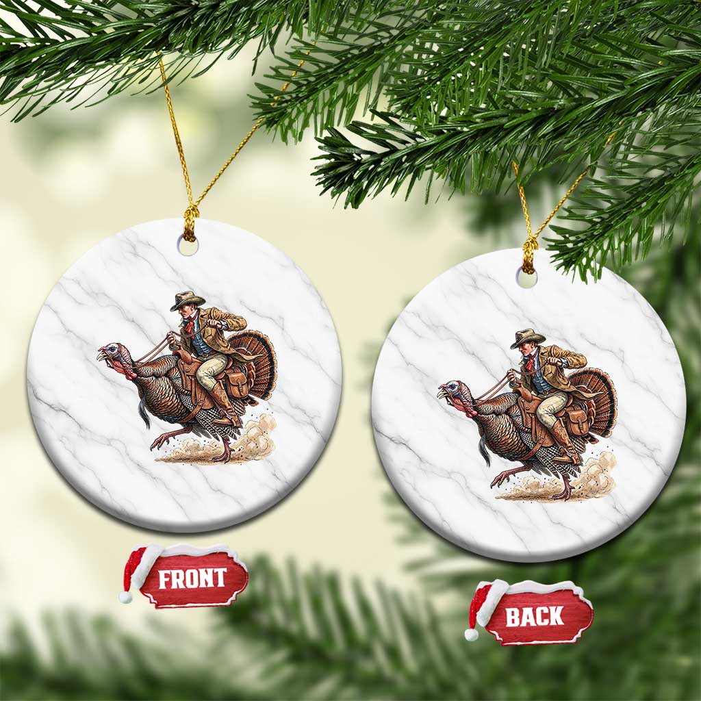 Vintage Cowboy Riding Turkey Funny Thanksgiving Western Fall Ceramic Ornament