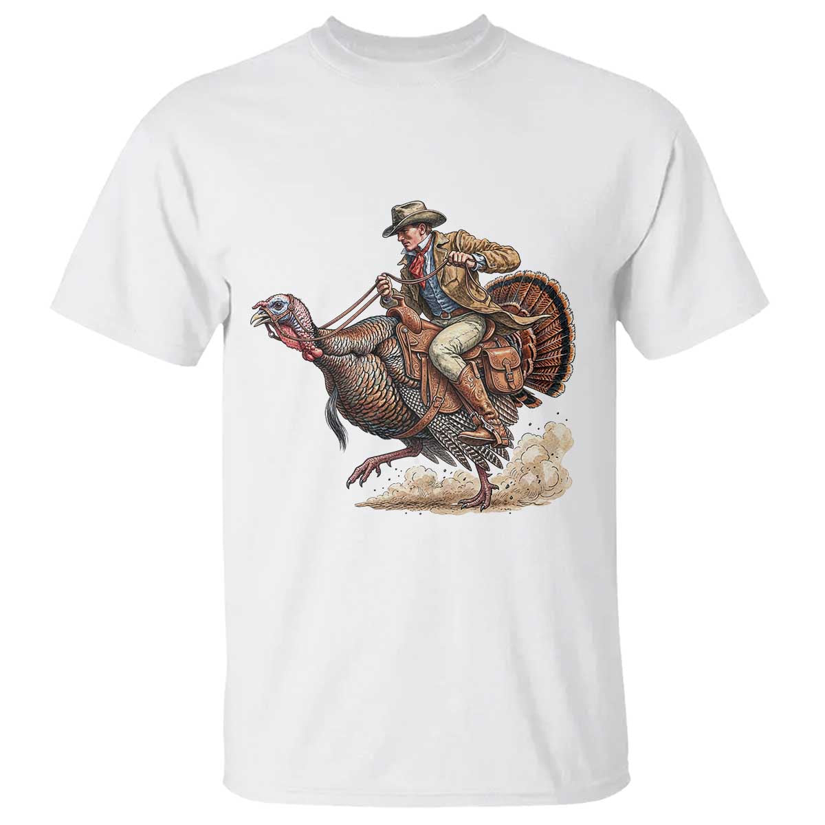 Vintage Cowboy Riding Turkey Funny Thanksgiving Western Fall T Shirt