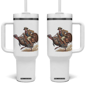 Vintage Cowboy Riding Turkey Funny Thanksgiving Western Fall Tumbler With Handle