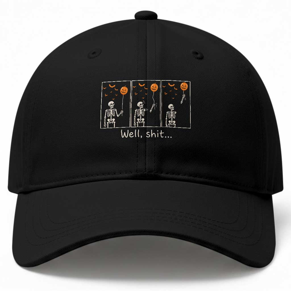 Well Shit Skeleton Lost Pumpkin Balloon Funny Halloween Baseball Cap