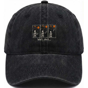 Well Shit Skeleton Lost Pumpkin Balloon Funny Halloween Washed Cotton Baseball Cap