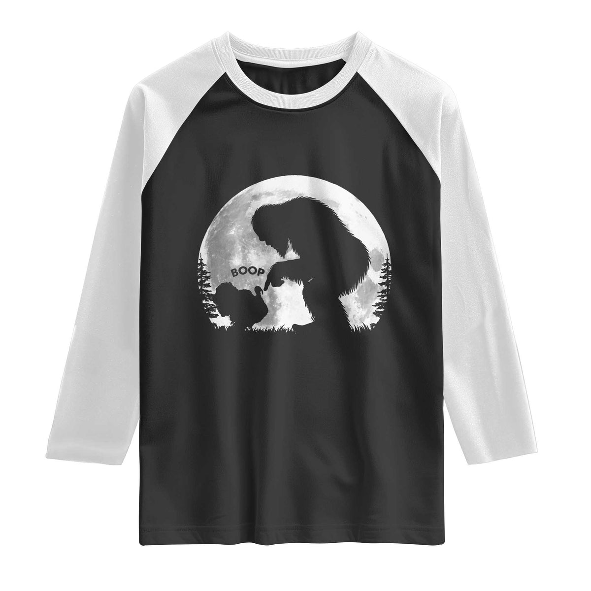 Bigfoot Boop Turkey Nose Full Moon Funny Thanksgiving Sasquatch Raglan Shirt