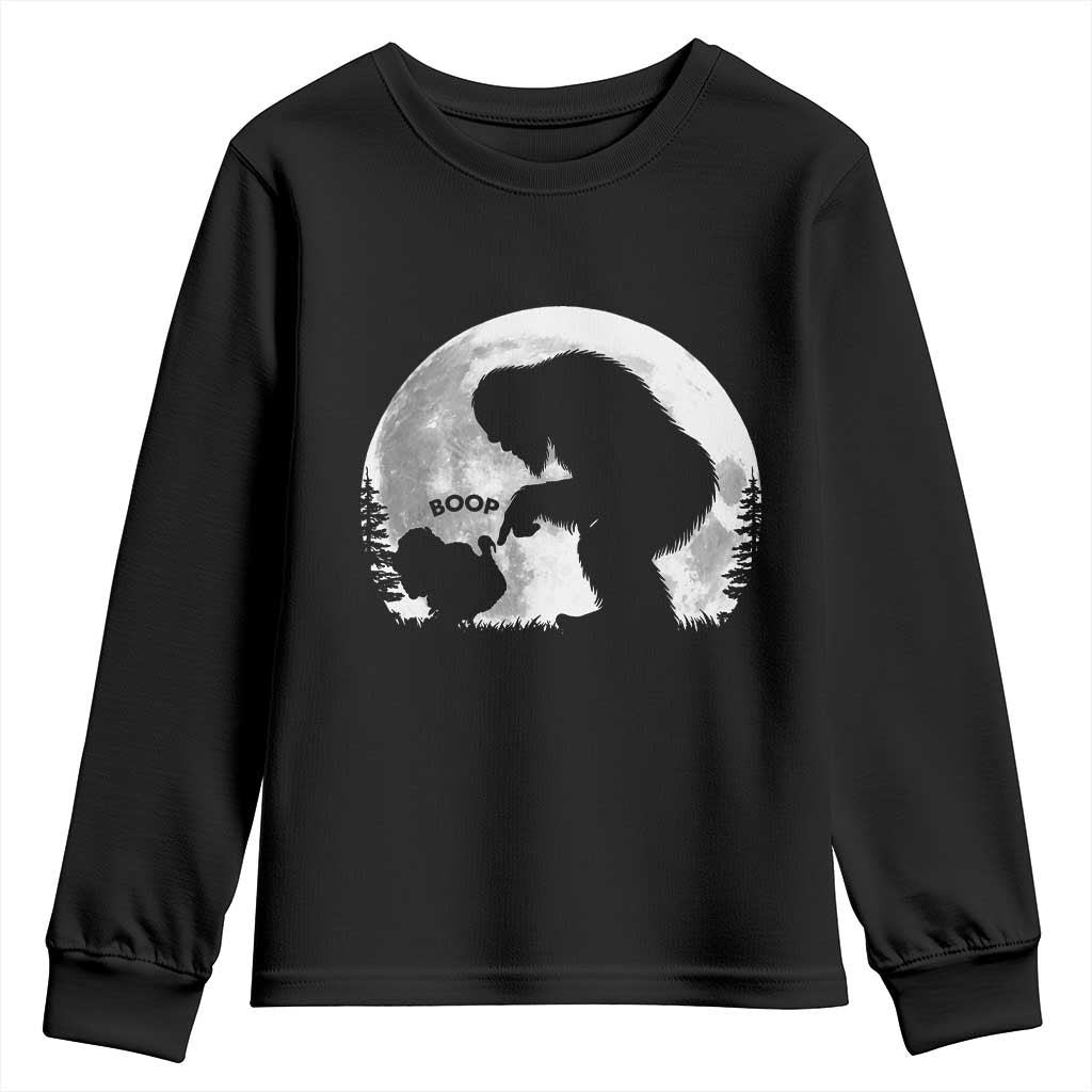 Bigfoot Boop Turkey Nose Full Moon Funny Thanksgiving Sasquatch Youth Sweatshirt