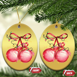 Xmas Coquette Pink Baubles Bow Christmas Ornament TS11 Oval Gold Print Your Wear