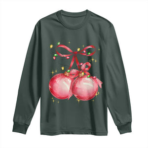 Christmas Coquette Pink Baubles Bow Long Sleeve Shirt TS11 Dark Forest Green Print Your Wear