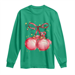 Christmas Coquette Pink Baubles Bow Long Sleeve Shirt TS11 Irish Green Print Your Wear