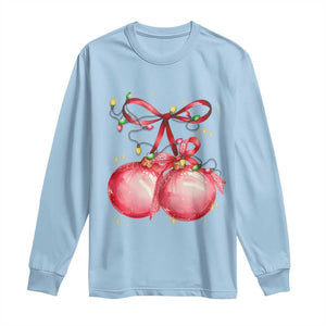 Christmas Coquette Pink Baubles Bow Long Sleeve Shirt TS11 Light Blue Print Your Wear