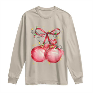 Christmas Coquette Pink Baubles Bow Long Sleeve Shirt TS11 Sand Print Your Wear