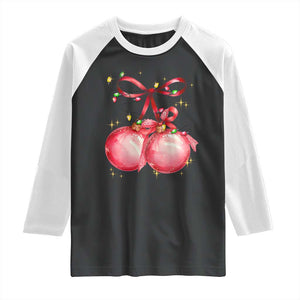 Christmas Coquette Pink Baubles Bow Raglan Shirt TS11 Black White Print Your Wear