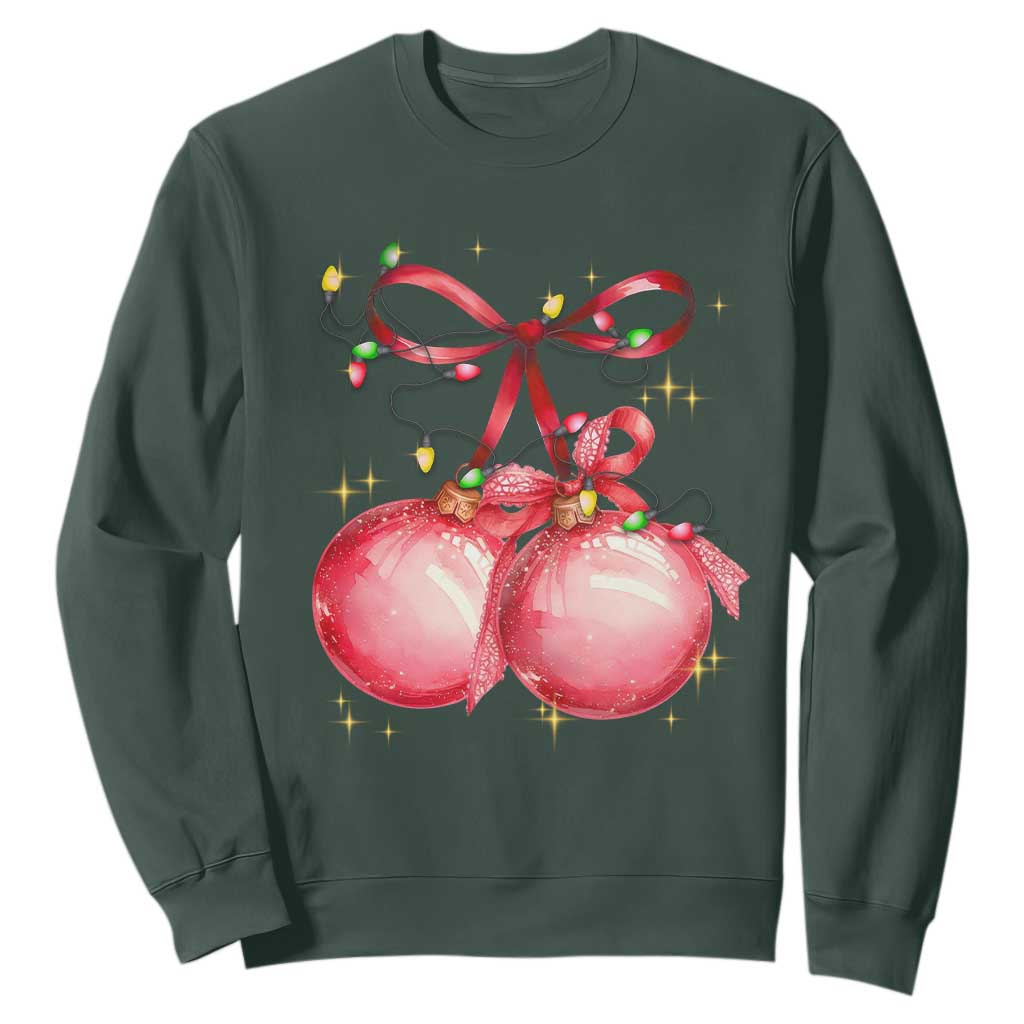 Christmas Coquette Pink Baubles Bow Sweatshirt TS11 Dark Forest Green Print Your Wear
