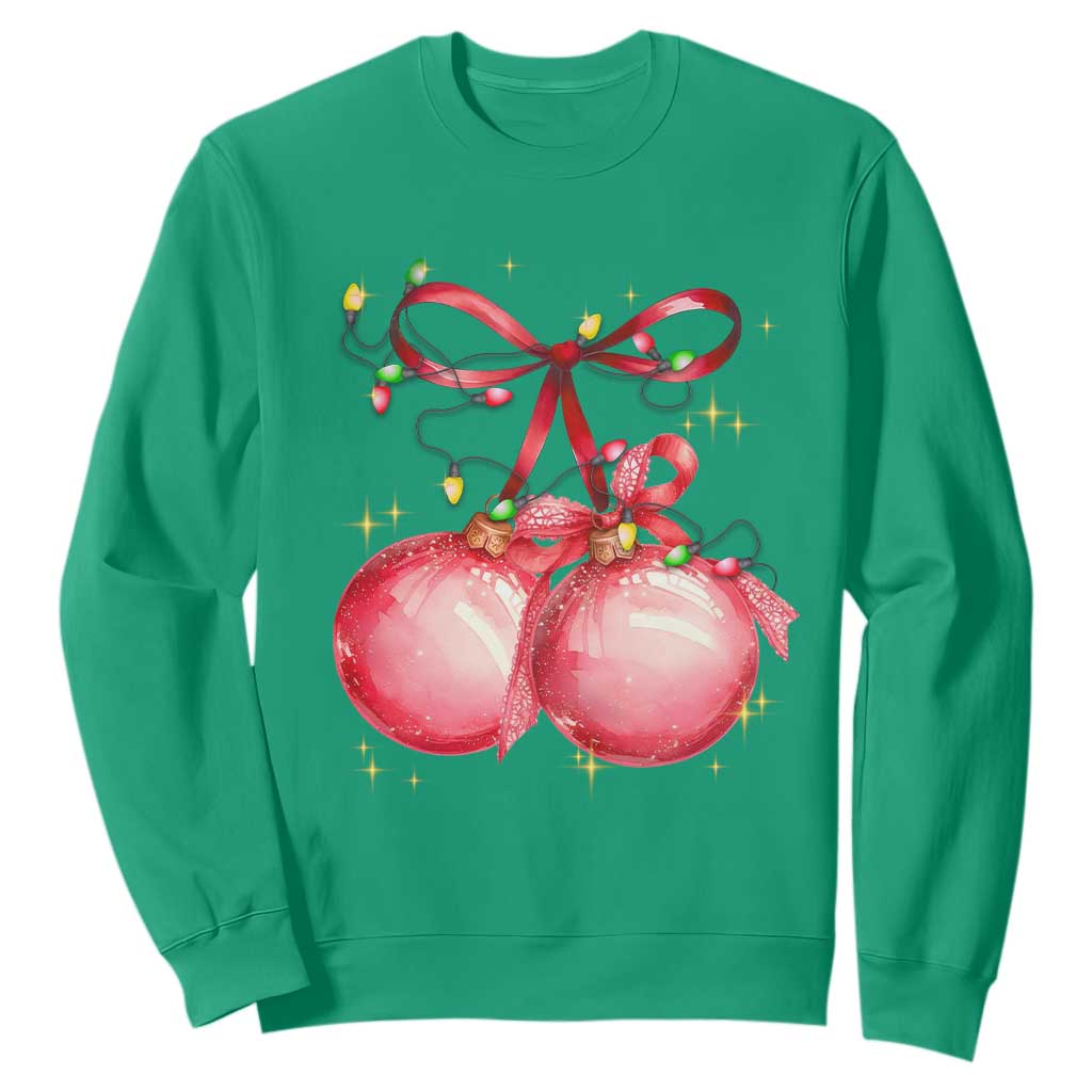 Christmas Coquette Pink Baubles Bow Sweatshirt TS11 Irish Green Print Your Wear