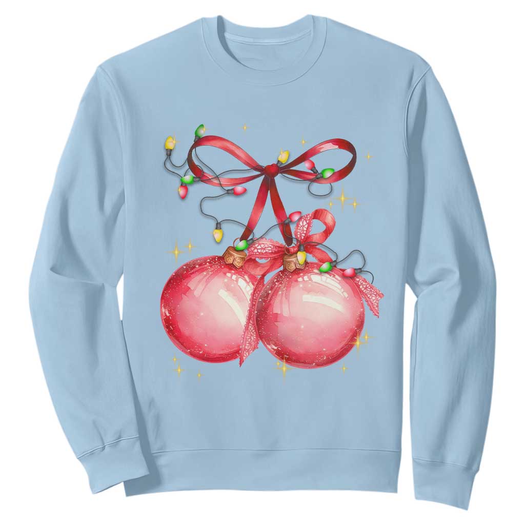 Christmas Coquette Pink Baubles Bow Sweatshirt TS11 Light Blue Print Your Wear