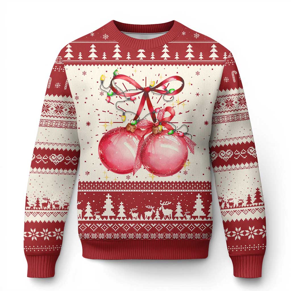Christmas Coquette Pink Baubles Bow Ugly Christmas Sweater TS11 Red Print Your Wear