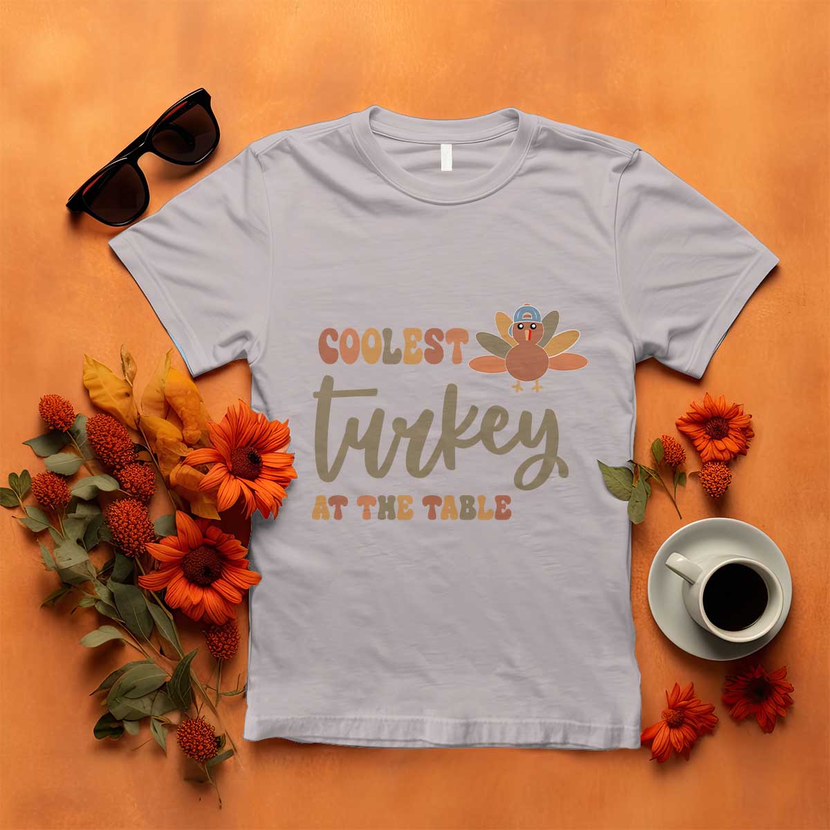 Funny Thanksgiving Turkey T Shirt Coolest Turkey At The Table Fall Season TS11 Ice Gray Print Your Wear