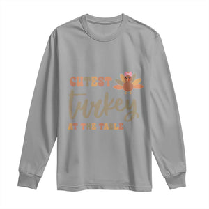 Funny Thanksgiving Turkey Long Sleeve Shirt Cutest Turkey At The Table Fall Season TS11 Sport Gray Print Your Wear