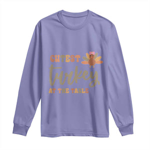 Funny Thanksgiving Turkey Long Sleeve Shirt Cutest Turkey At The Table Fall Season TS11 Violet Print Your Wear