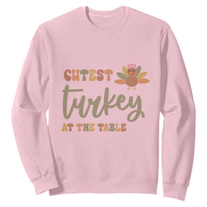 Funny Thanksgiving Turkey Sweatshirt Cutest Turkey At The Table Fall Season TS11 Light Pink Print Your Wear